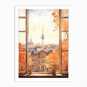 Window View Of Berlin Germany In Autumn Fall, Watercolour 2 Art Print