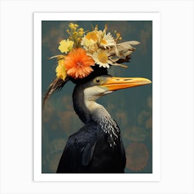 Bird With A Flower Crown Cormorant 1 Art Print