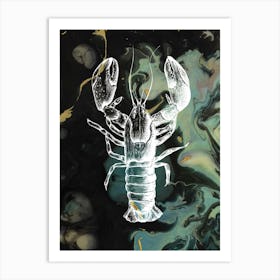 Under Water Wonders Lobster Black & Green Art Print