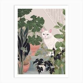 White Cat And House Plants 4 Art Print