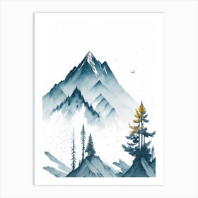 Mountain And Forest In Minimalist Watercolor Vertical Composition 210 Art Print