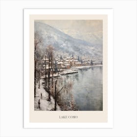 Vintage Winter Painting Poster Lake Como Italy Art Print