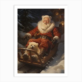 Santa Claus On Sled Art Print