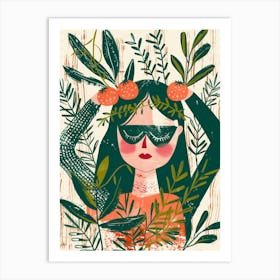 Girl With Leaves 5 Art Print