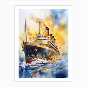 Titanic Ship Watercolour Painting 5 Art Print