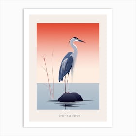 Minimalist Great Blue Heron 4 Bird Poster Art Print