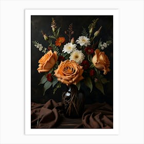 Orange Roses In A Vase Art Print