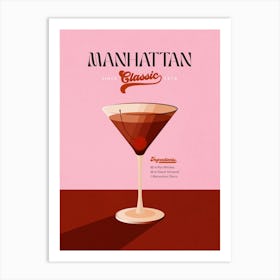 Minimal Manhattan Classic Cocktail - retro Pink and Brown Art Print