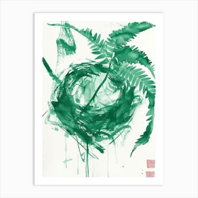 Green Ink Painting Of A Birds Nest Fern 3 Art Print
