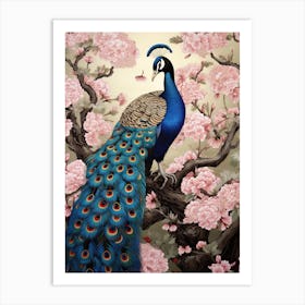 Peacock Animal Drawing In The Style Of Ukiyo E 6 Art Print