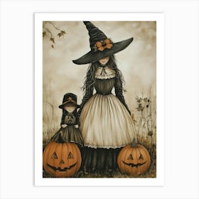 Witches And Pumpkins Art Print