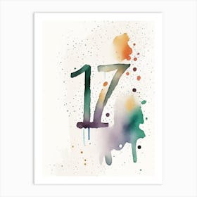 17, Number, Education Minimalist Watercolour 1 Art Print