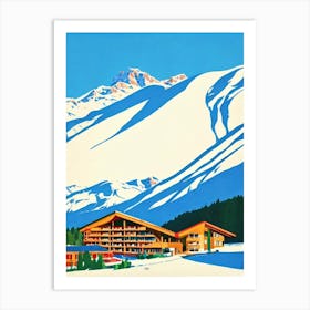 Les Trois Vallées, France Midcentury Vintage Skiing Poster Art Print