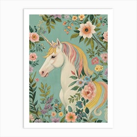 Floral Unicorn Portrait Art Print