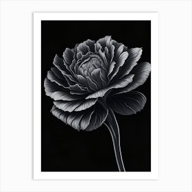 A Carnation In Black White Line Art Vertical Composition 1 Art Print