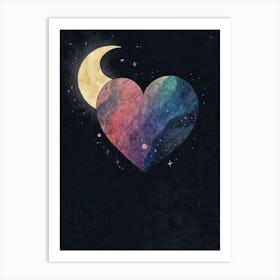 Heart With Moon And Stars Art Print