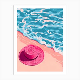 Pink Hat On The Beach Art Print