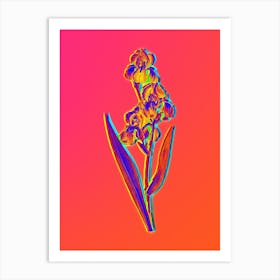 Neon Dalmatian Iris Botanical in Hot Pink and Electric Blue Art Print