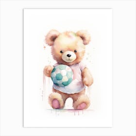 Volleyball Teddy Bear Painting Watercolour 2 Art Print