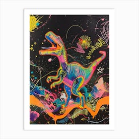 Abstract Neon Dinosaur Explosion Art Print