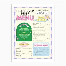 Girl dinner menu Art Print