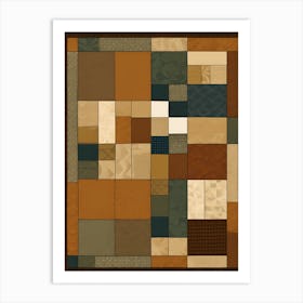 American Patchwork Quilting Inspired Folk Art With Earth Tones, 1372 Art Print