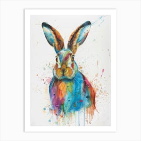 Arctic Hare Colourful Watercolour 3 Art Print