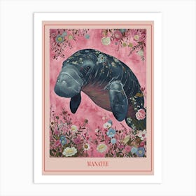 Floral Animal Painting Manatee 2 Poster Art Print