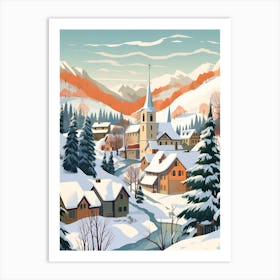 Vintage Winter Travel Illustration Transylvania Romania 2 Art Print