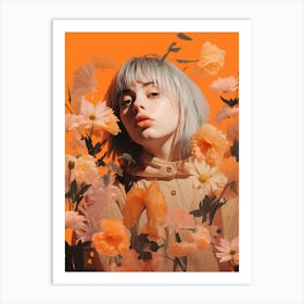 Billie Eilish Orange Floral Collage 4 Art Print