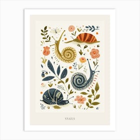 Colourful Insect Illustration Snails Poster Art Print