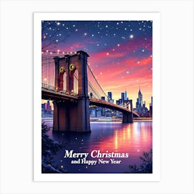 Merry Christmas Brooklyn Bridge Art Print