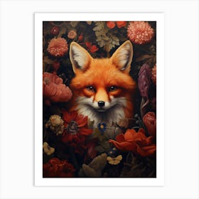 Fox In Flowers Art Print
