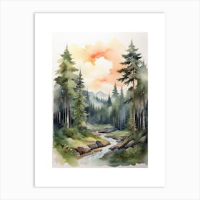 Taiga watercolor landscape, high quality watercolor forest background.4 Art Print