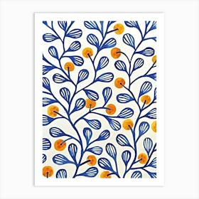 Blue And Orange Leaves Art Print