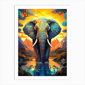 Elephant In The Water Art Print