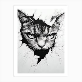 Angry Cat Watching from Wall Hole 14 Art Print