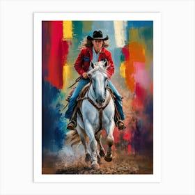 Cowgirl Riding A White Horse Art Print