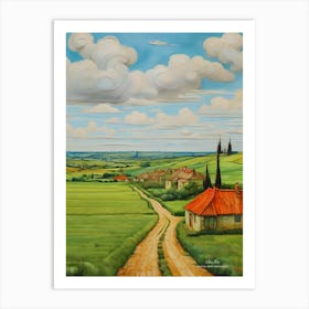 Green plains, distant hills, country houses,renewal and hope,life,spring acrylic colors.22 Art Print