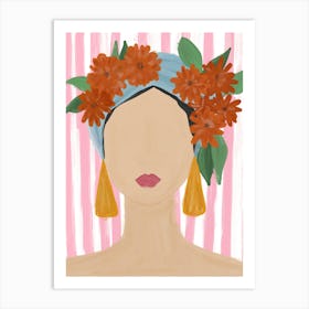 Woman in Mexican Flower Crown Colorful Print Art Print