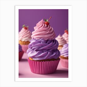 Cupcakes On Purple Background Art Print