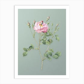 Vintage Anemone Flowered Sweetbriar Rose Botanical Art on Mint Green n.0596 Art Print