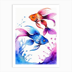 Twin Goldfish Watercolor Painting (64) Art Print