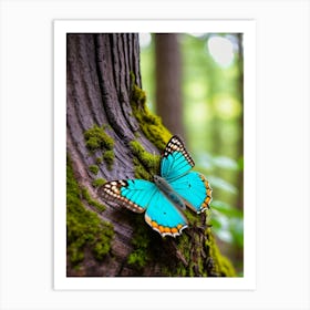 Blue Butterfly On A Tree Art Print