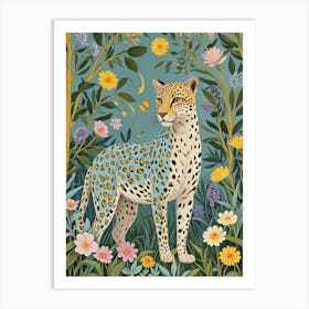 Cheetah Leopard In The Flowers Art Print