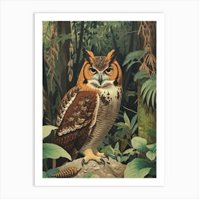 Philipine Eagle Owl Relief Illustration 1 Art Print