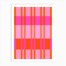 Pink And Orange Stripy Check Art Print