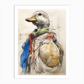 Storybook Animal Watercolour Mallard Duck 2 Art Print