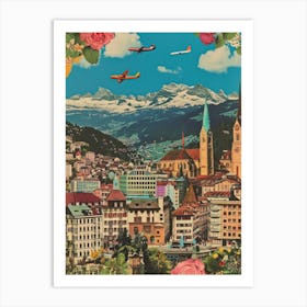 Zurich   Retro Collage Style 4 Art Print