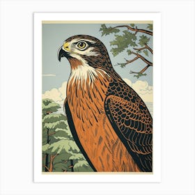 Vintage Bird Linocut Hawk 4 Art Print